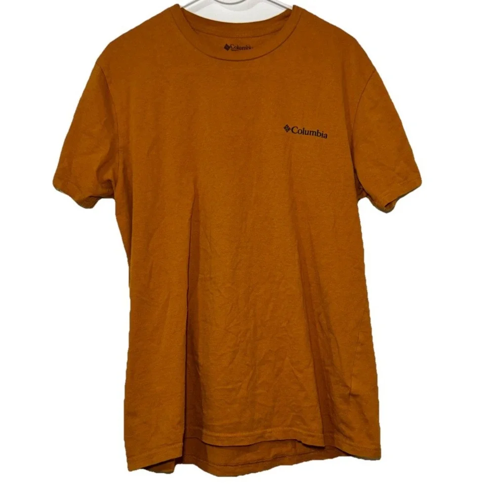 Columbia Shirt Mens Large L Mustard Yellow Graphic Tee Always Outside Camping